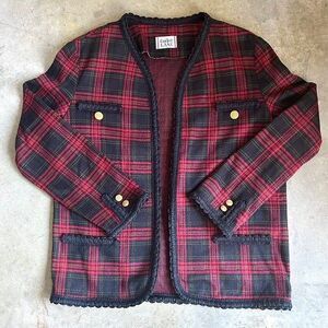 Cricket Lane Vintage 90s Red Plaid Cardigan Sweater USA